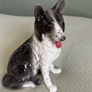 Ceramic Border Collie Dog Figurine in Black and White
